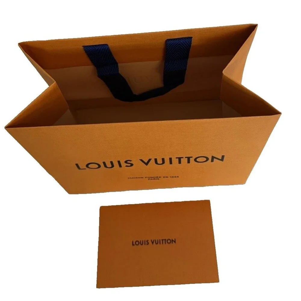 Louis Vuitton Small Orange Paper Shopping Gift Bag Blue Handles 8.5x7x4.5 LV